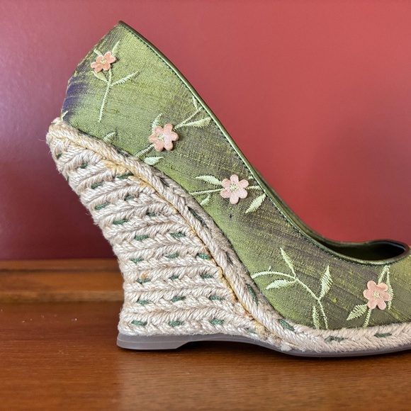 Silk Peep-Toe, Wedge Heel Espadrille Shoes Size 6 - Picture 5 of 6